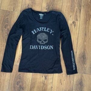 Harley-Davidson Black Long Sleeve Rhinestone Skull Tee